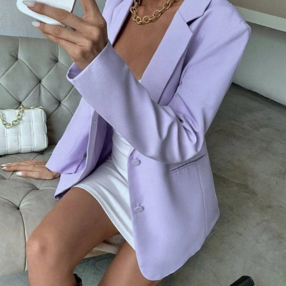 single breasted blazer chic fun classy business casual purple - Picture 6 of 6